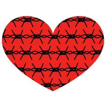 Vector isolated abstract heart metaphor with image of barbed wire inside.のイラスト素材