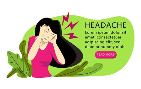 Vector illustration with woman who has severe headache on both sides.のイラスト素材