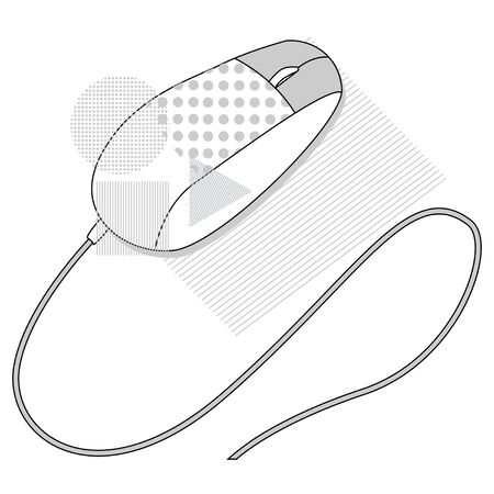 Vector flat illustration computer mouse using lines, abstract elements, grayscale. Concept computer accessories. Can be used on product packaging, banners, various typographic, web and other design.のイラスト素材