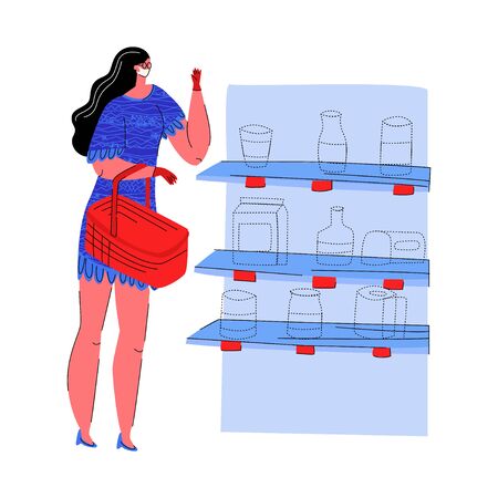 Vector flat young woman shopping in store on day of coronavirus pandemic.のイラスト素材