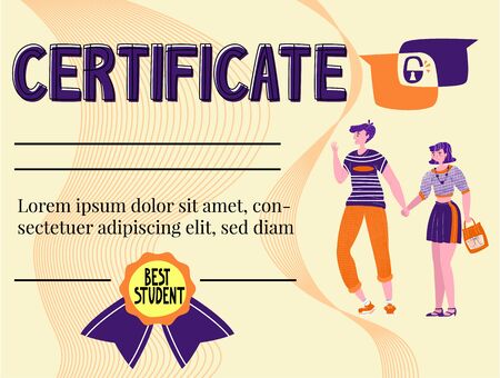 Vector flat certificate template for teaching foreign languages or psychology.のイラスト素材