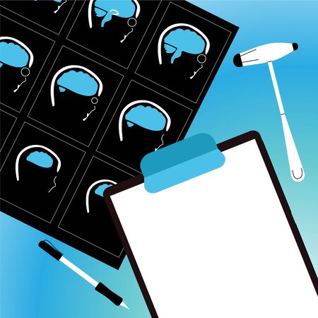 Vector with top view of neurologist s desktop.のイラスト素材