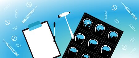 Vector flat top view doctors neurologists desktopのイラスト素材