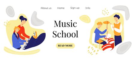 Vector flat illustration music school landing pageのイラスト素材