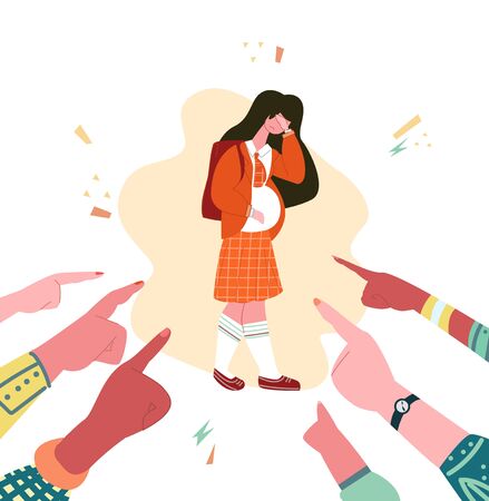 Vector flat illustration a pregnant teenage girl.のイラスト素材