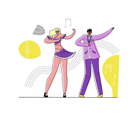 Vector illustration young couple dancing a salsa.のイラスト素材