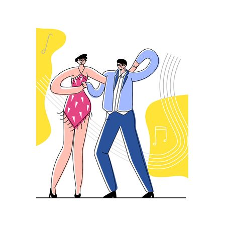 Vector illustration young couple dancing a salsa.のイラスト素材