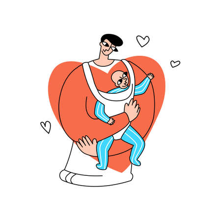 Vector flat illustration happy a single fatherのイラスト素材