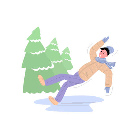 Young man who falls on slippery ice.のイラスト素材