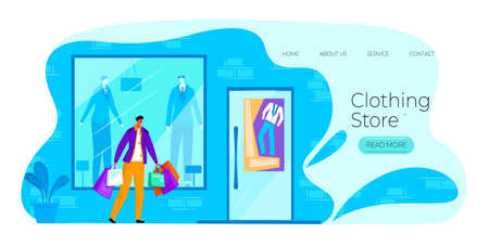 Vector illustration layout, landing page template, home page for site of clothing store for men. Concept business, sales, and shopping. There is space for text and buttons.のイラスト素材