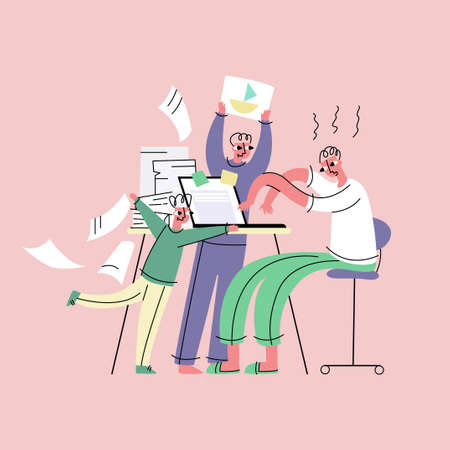 Tired parent. Work at home on remote site.のイラスト素材