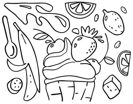 Vector illustration Doodle on theme of ice cream.のイラスト素材