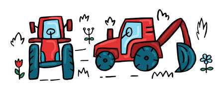 doodles with tractor in profile and full face