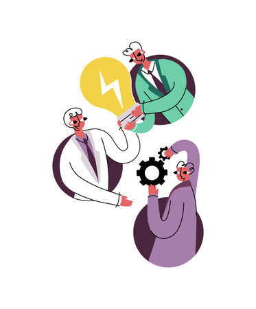 Vector illustration with concept of communication, information exchange, share, collaboration, work together. Share icon shows abstract people passing on ideas and solutions.のイラスト素材