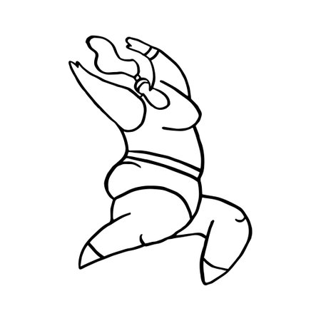 Vector flat isolated doodle illustration with concept of body positivity, lifestyle, gymnastics, self love, ballet. One fat, lithe, active woman is depicted performing gymnastic exercise.のイラスト素材
