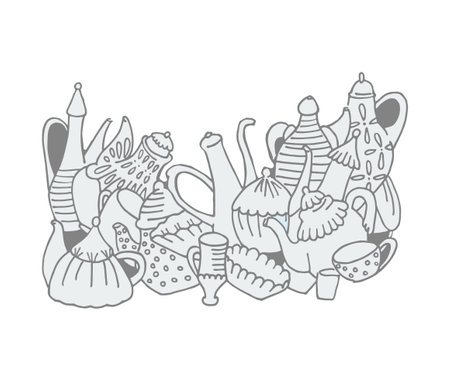 color set of tea utensilsのイラスト素材