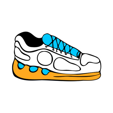 Vector isolated illustration drawn, doodle illustration with sports shoes. The concept of sportswear.のイラスト素材