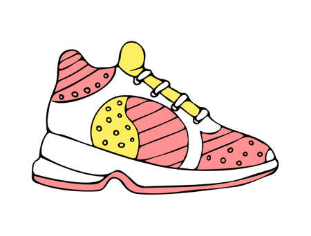 Vector isolated illustration drawn, doodle illustration with sports shoes. The concept of sportswear, sneakers.のイラスト素材