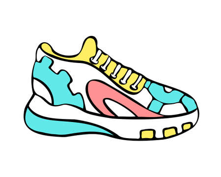 Vector isolated illustration drawn, doodle illustration with sports shoes. The concept of sportswear, sneakers.のイラスト素材