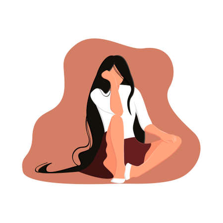 illustration with young woman sitting on floor.のイラスト素材