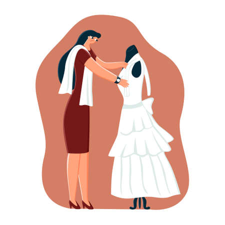 image with dressmaker works with a wedding dress.のイラスト素材