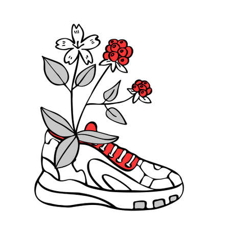 doodles with image of sports shoes with plantsのイラスト素材