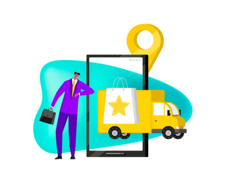 Vector phone, customer looking at a wristwatchのイラスト素材