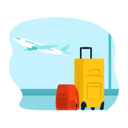 flat illustration with luggage bag and backpack.のイラスト素材