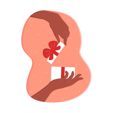 hands holding and opening gift box with a bowのイラスト素材