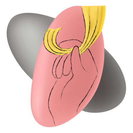 illustration with linear hand holding lock of hairのイラスト素材