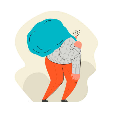 a tired character carrying heavy large pouchのイラスト素材