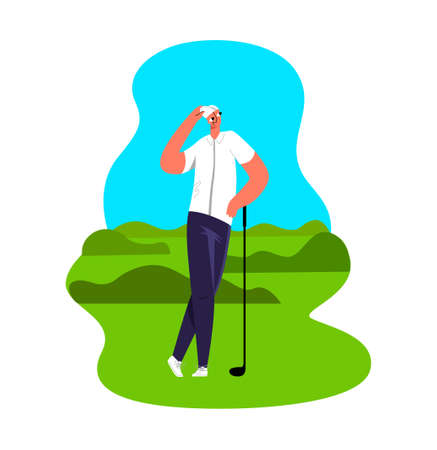 A young Player Plays Golf on the Golf course lawn.のイラスト素材