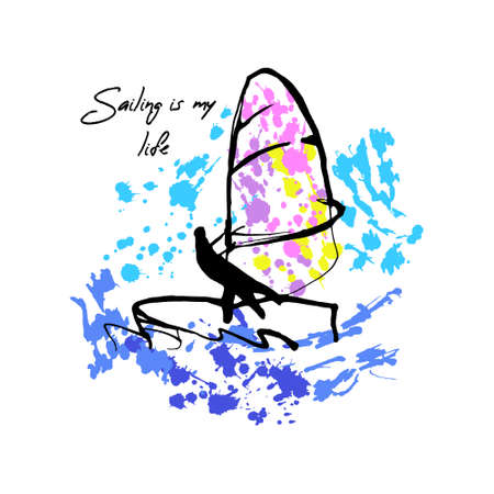 A character on Board with Sail on the Water.のイラスト素材