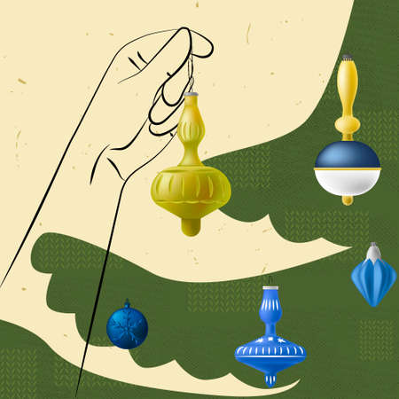 A Hand Hangs a Set of Garlands and Christmas Toys.のイラスト素材