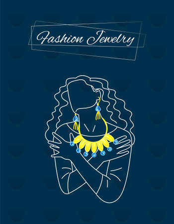 Young Woman with Jewelry Necklaces and Earringsのイラスト素材