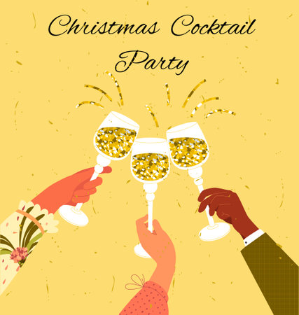 hands clinking glasses alcohol drinks having xmasのイラスト素材