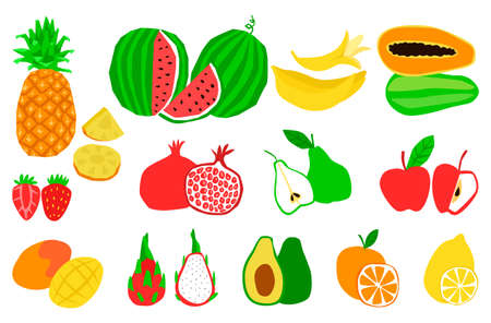 A Set of Natural Tropical Exotic Healthy Fruitsのイラスト素材