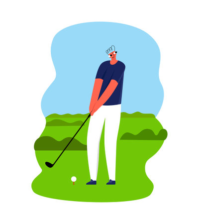 A young Player Plays Golf on the Golf course lawnのイラスト素材