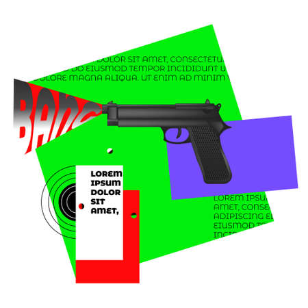 Black pistol short barreled small arms automatic.のイラスト素材