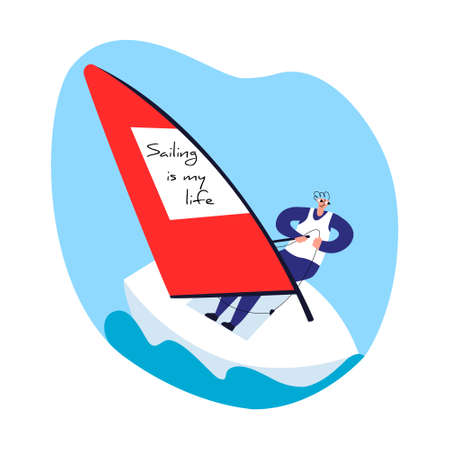 Vector flat illustration of a sailing competition.のイラスト素材