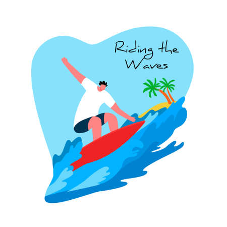 Vector Flat illustration with Surfer on a Board.のイラスト素材