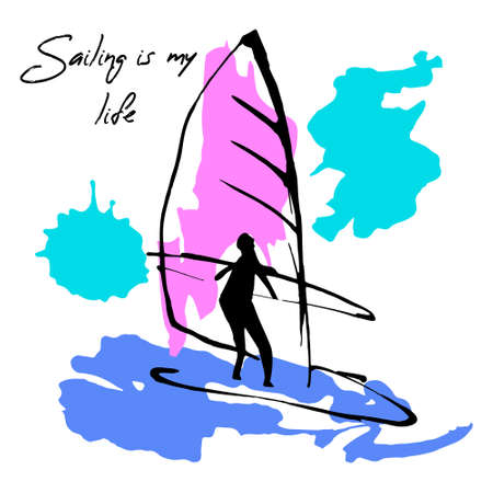 A character on Board with Sail on the Water.のイラスト素材