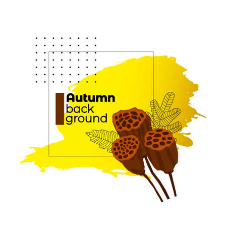 Vector illustration with an isolated abstract design, frames on the theme of autumn. Geometric shapes, dried lotus boxes, skeletonized leaves are depicted. There is an empty space for text, title.のイラスト素材