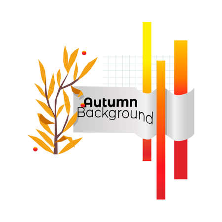 Vector illustration with an isolated abstract design, frames on the theme of autumn. Geometric gradient shapes, branches with dried leaves are depicted. There is an empty space for text, title.のイラスト素材