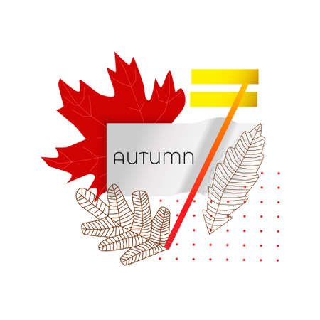 Vector illustration with isolated abstract design, frames on theme of autumn. Dried branches, fallen, skeletonized leaves, geometric shapes are depicted.のイラスト素材