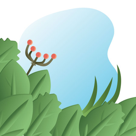 Vector 3D illustration with a background set of plant elements for design of texts, themes. Concept background, backdrop. You can use the object in web design, banners, etc.のイラスト素材