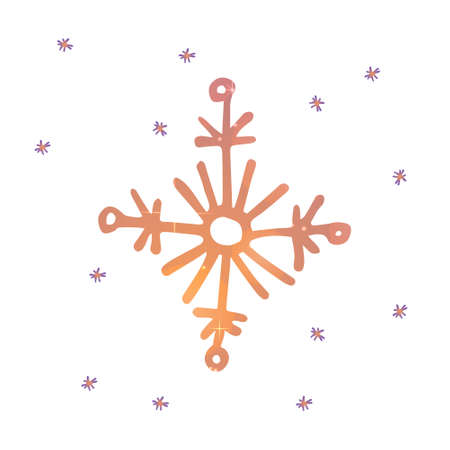Vector illustration with an enlarged isolated painted snowflake on the background of other small snowflakes. The concept of winter, snow, season. It can be used for banner design, web design, etc.のイラスト素材