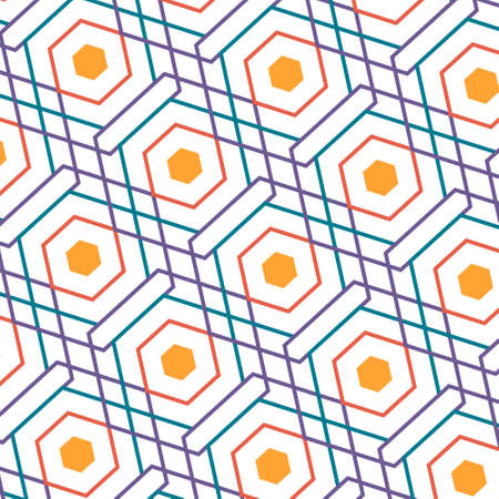 Vector pattern with geometric shapes of linear hexagons. The style of the 70s, 80s. Can be used in...