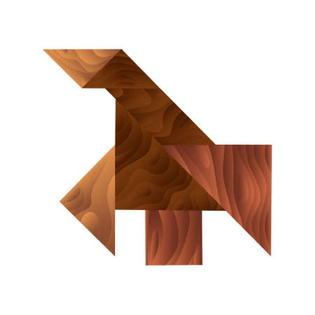 Vector illustration with assembled figure of bird from elements of wooden tangram. Concept puzzle, creative play. You can use the object in the product packaging design, etc.のイラスト素材