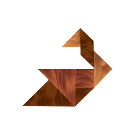 Vector illustration with assembled figure of bird, goose or swan from elements of wooden tangram. Concept puzzle, creative play. You can use the object in the product packaging design, etc.のイラスト素材